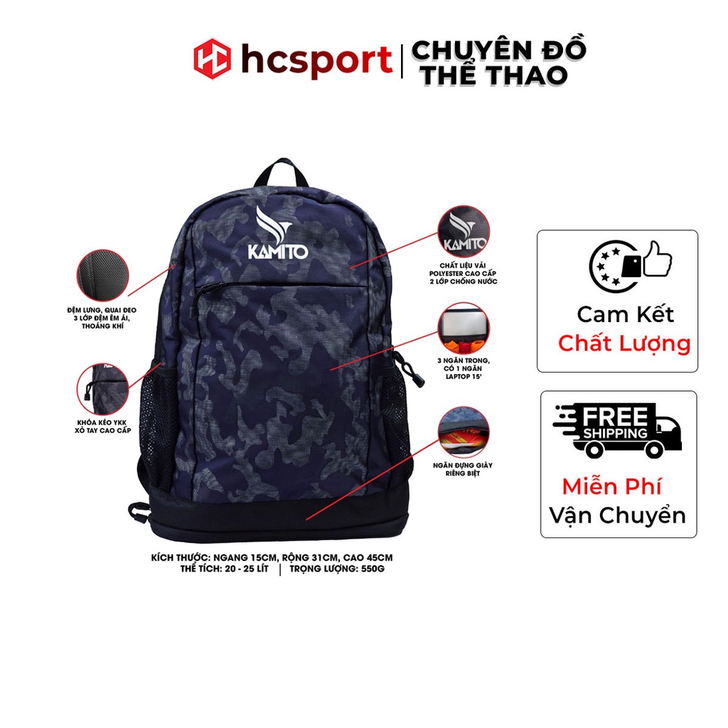 Balo Chống Nước Kamito AMORA - Balo Đựng Giày Bóng Đá, Chất Liệu Vải Polyester, Balo Thể Thao 4 Ngăn