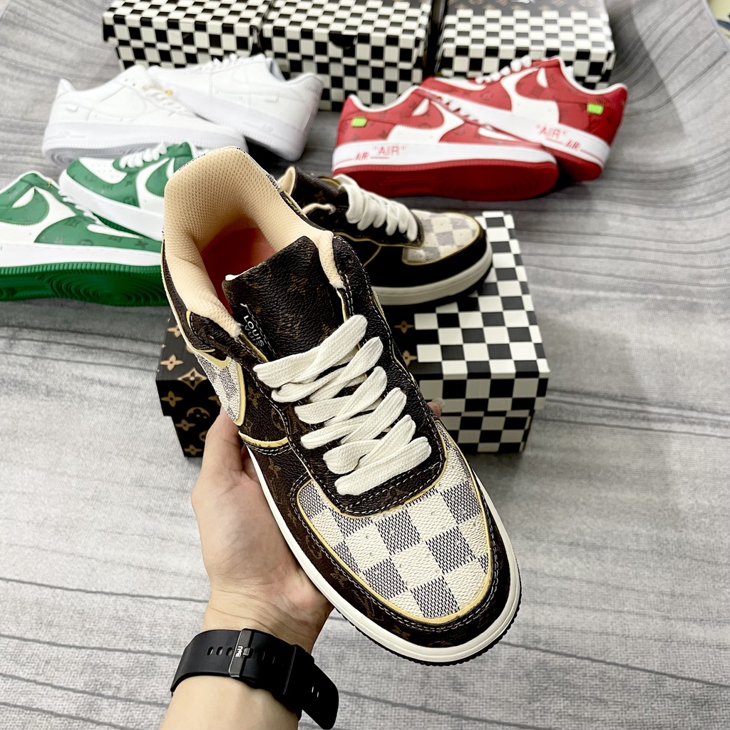 Giày Nike_Air Force 1 Nam Nữ, Giày AF1 LV nâu cao cấp vip nhất thị trờng Hàng Đẹp đủ giấy tờ quà tặng