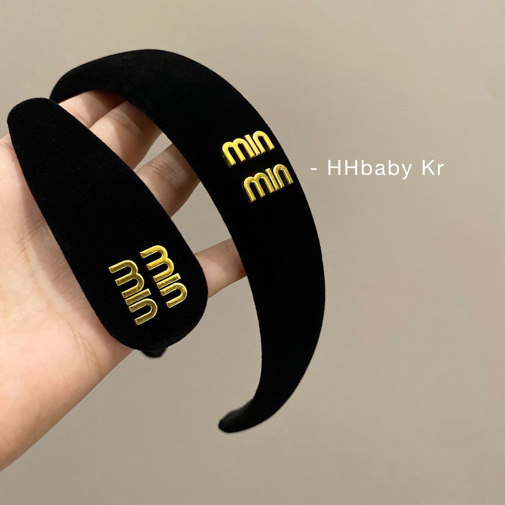 Kẹp Tóc Vải Nhung Bản Rộng In Chữ Màu Đen Phong Cách Hàn Quốc