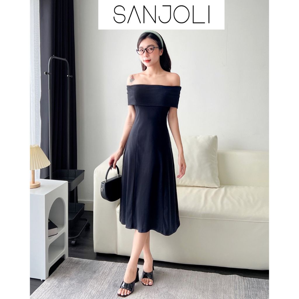 Đầm dự tiệc maxi trễ vai Sanjoli ôm body dáng xòe dài thiết kế công sở cao cấp sang trọng mùa thu đông VD025