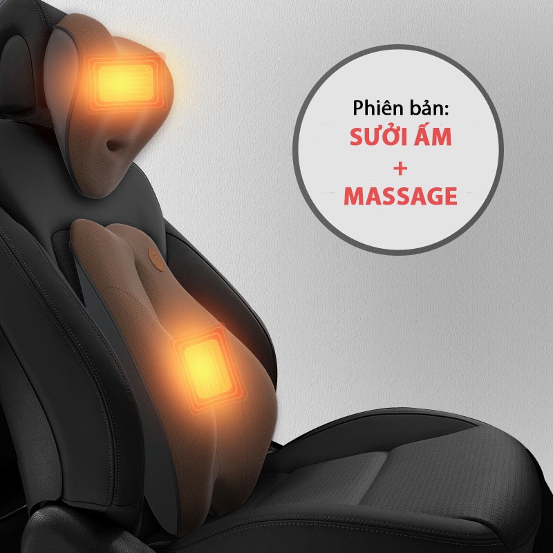 Bộ gối đệm sưởi ấm + massage giảm đau  vai cổ, cột sống lưng, 6 chế độ dành cho ô tô, văn phòng | BigBuy360 - bigbuy360.vn
