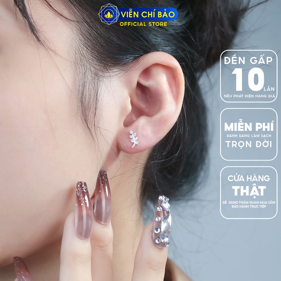 Khuyên tai bạc nữ cành dương xỉ chất liệu bạc 925 thời trang phụ kiện trang sức Viễn Chí Bảo E003