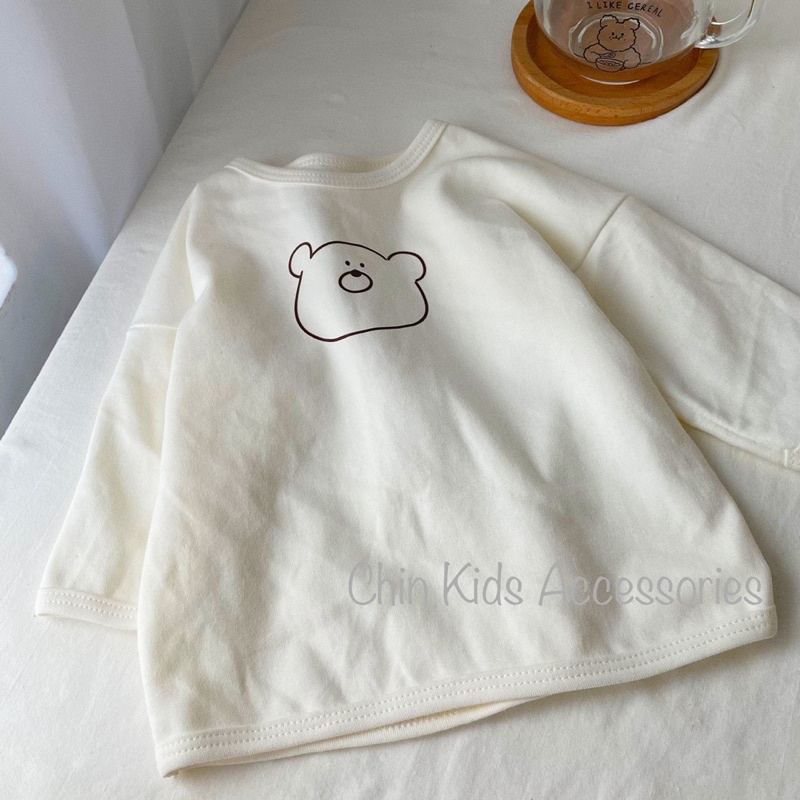 Áo vai trễ in gấu trơn vải cotton pc dày dặn cho bé