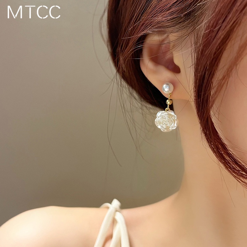 Bông Tai Dạng Kẹp Hình Hoa Hồng Đính Ngọc Trai Màu Trắng Không Cần Bấm Lỗ Phong Cách Tối Giản Hàn Quốc Cetd105