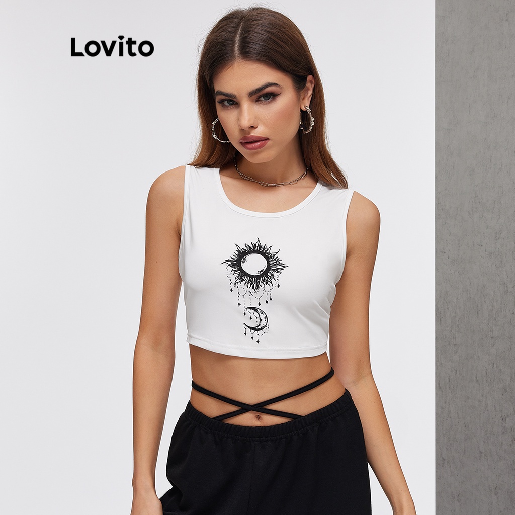 Áo thun Lovito L20D1088 in hình cơ bản (màu trắng)