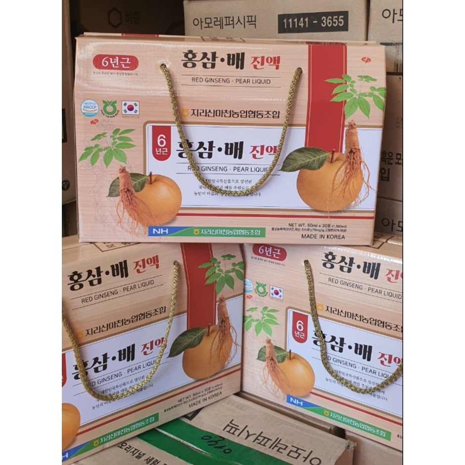 NƯỚC HỒNG SÂM LÊ- TÁO RED GINSENG PEAR HÀN QUỐC HỘP 30 GÓI X 50ML