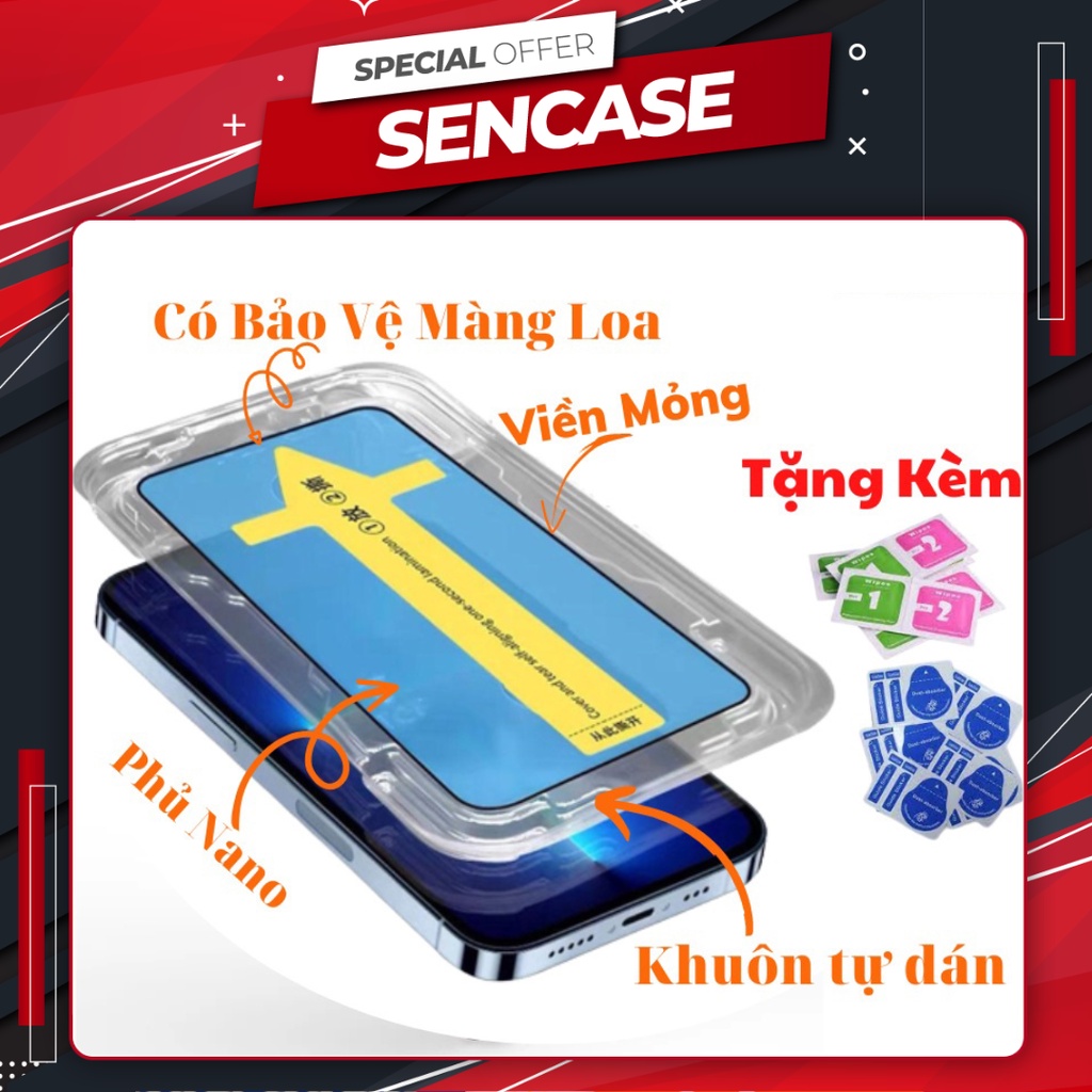 Kính cường lực iphone Kingkong có bảo vệ loa, có khuôn tự dán , Xs Max,11Pro max,12,13 14 Pro max SENCASE