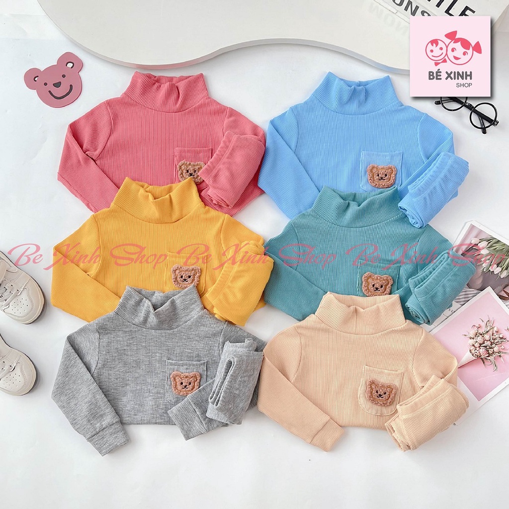 Đồ Bộ Dài Tay Thu Đông Cho Bé Trai Bé Gái Minky Mom  Bộ Quần Áo Len Tăm Cổ 3 Phân Cho Bé Trai Gái GÂU XÙ