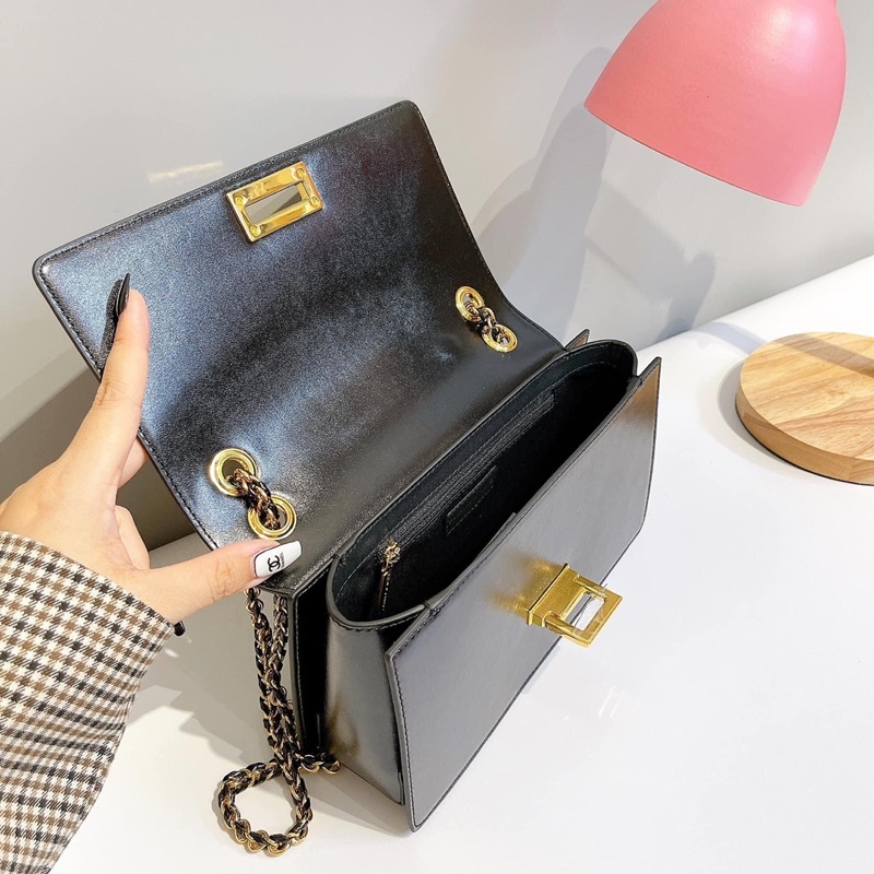 Túi khoá gập size 22cm quai xích phối da