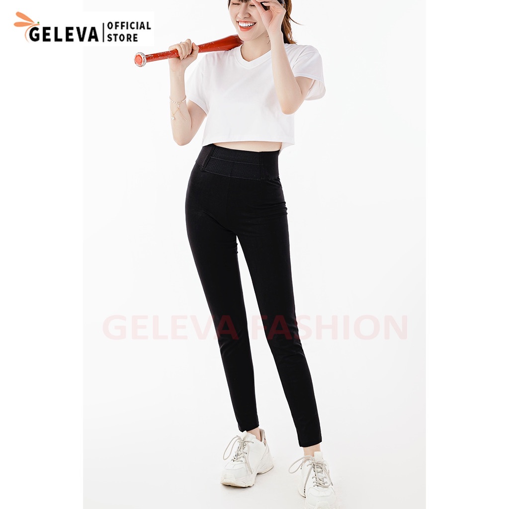 Quần legging nữ dài cạp lưng cao bản to vải cotton co giãn form chuẩn Geleva LEG425