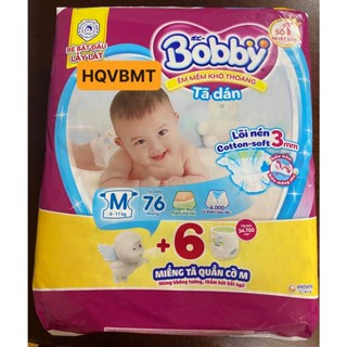 Tã dán Bobby M76 + 6 M Quần Mẫu mới - Lõi nén Cotton-Soft 3mm