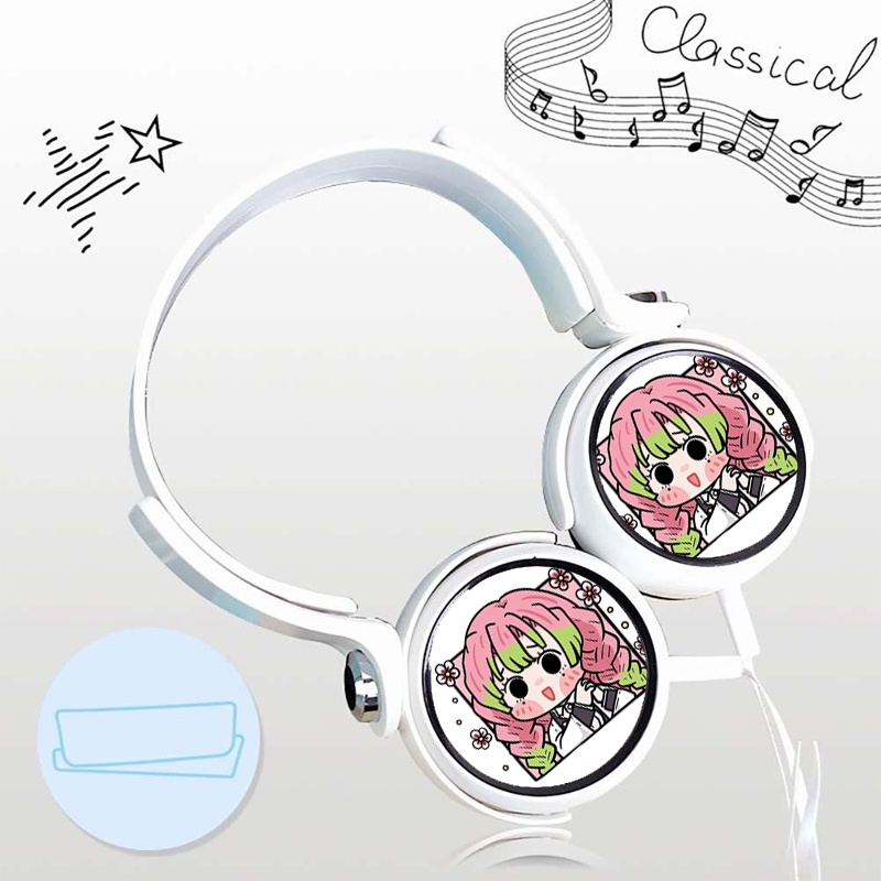 Tai nghe chụp in hình KIMETSU NO YAIBA Thanh Gươm Diệt Quỷ ver CHIBI VUÔNG anime chibi cắm dây tiện lợi thời trang