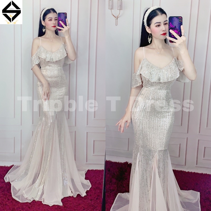 Đầm dạ hội maxi body kim sa 2 dây TRIPBLE T DRESS - Size M/L - MS406V