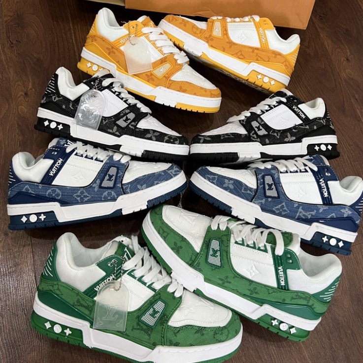 Giày LV trainer, Giày sneaker LV luôn tươi vui xanh, đen, hồng, phối đồ kết hợp giới tính Full Box GL20