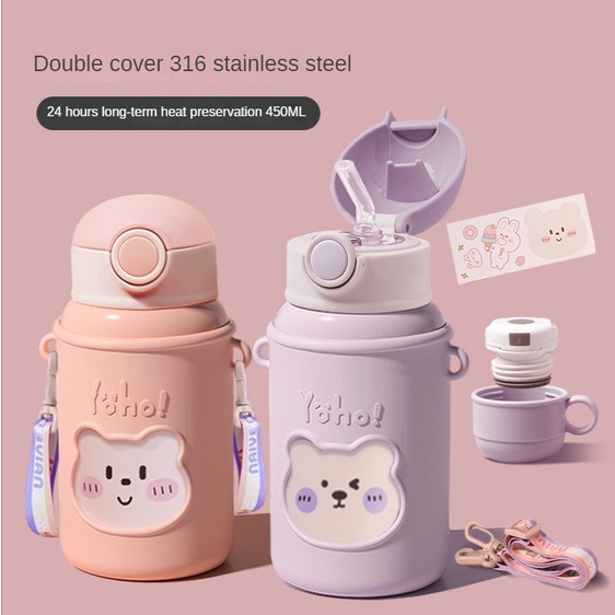 Youpin Bình Nước Giữ Nhiệt 316 450ml Kèm Ống Hút Thiết Kế Dễ Thương Cho Bé