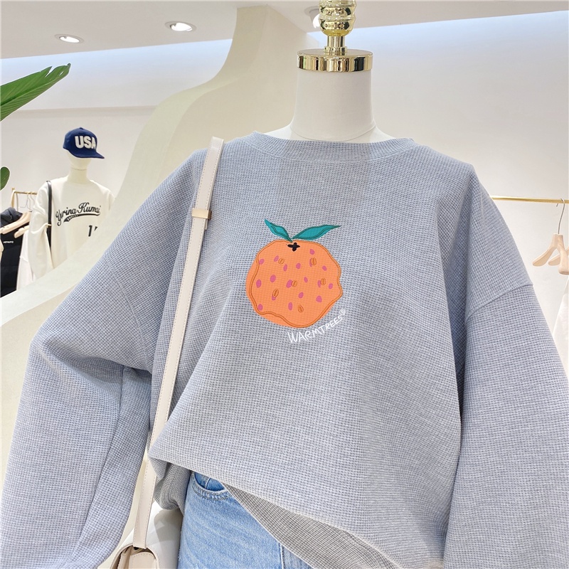 Áo nỉ nữ SUXI dài tay cổ tròn dáng rộng phong cách Hàn Quốc thời trang