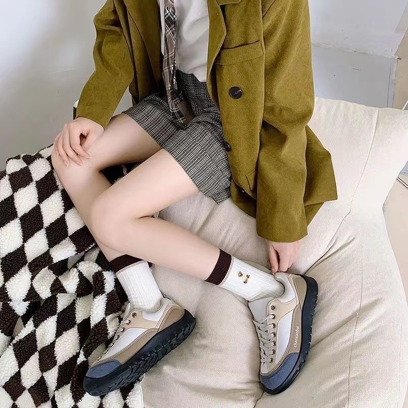 Hàng Có Sẵn#Năm Cặp Vớ Cổ Trung Kẻ Sọc Thêu Hình Gấu Dễ Thương Thời Trang Thu Đông Cho Nữ