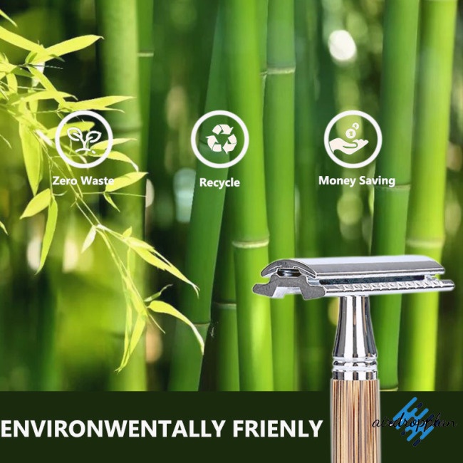 Dao Cạo Râu Hai Mặt Bằng Thép Không Gỉ Với Tay Cầm Bằng Gỗ Tre