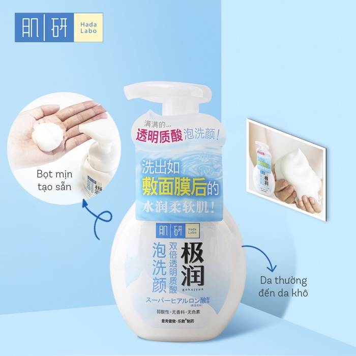 Sữa rửa mặt tạo bọt Hada Labo Gokujyun dưỡng ẩm cho da khô 160mL nội địa Nhật