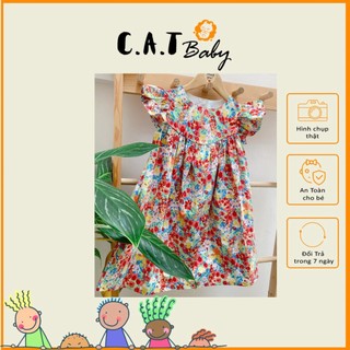 Đầm thiết kế hoa nhí tay bèo chất kate cotton cho gái size 13-40kg