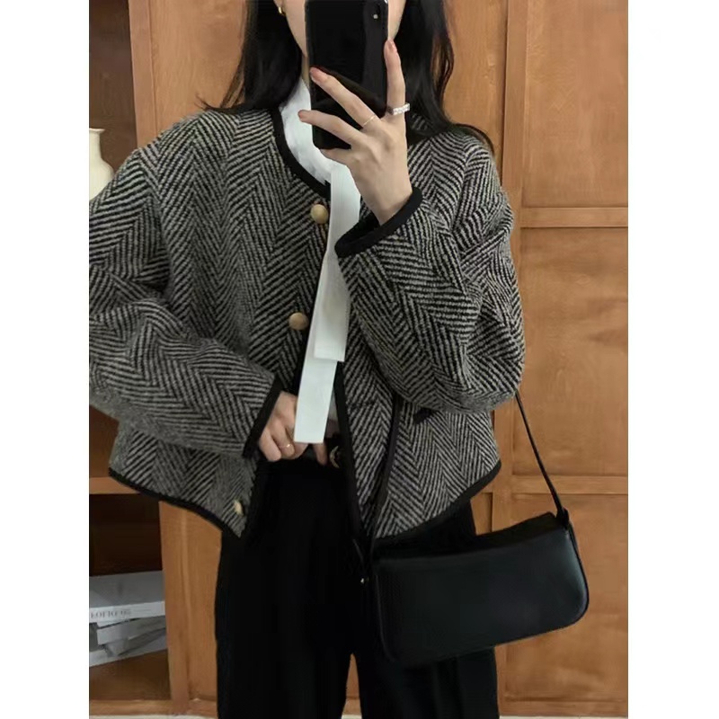 Áo khoác cardigan dáng ngắn phong cách Pháp cổ điển thời trang xuân thu cao cấp dành cho nữ