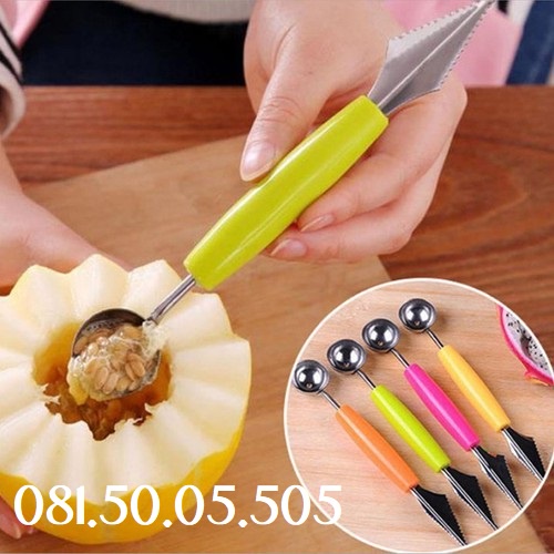 Dụng cụ cắt tỉa gọt hoa quả đa năng 2 trong 1 với 1 đầu tròn để múc và 1 đầu răng cưa để tỉa hoa quả