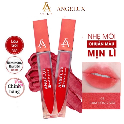 Son Kem Lì Angelux 24h Water Proof Màu Cam Hồng Sữa 20g Chính Hãng