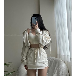Set 3 món áo khoác zip lửng- Váy - Bra ( Có bán tách set)
