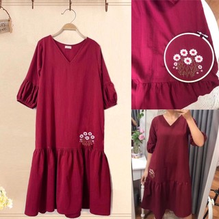 đầm suông linen thun đỏ mận tết