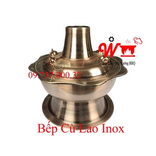 Nồi ăn lẩu cù lao inox 304 màu đồng, cái cù lao ăn lẩu bằng than chất liệu inox vành hoa đẹp, bền, sạch sáng