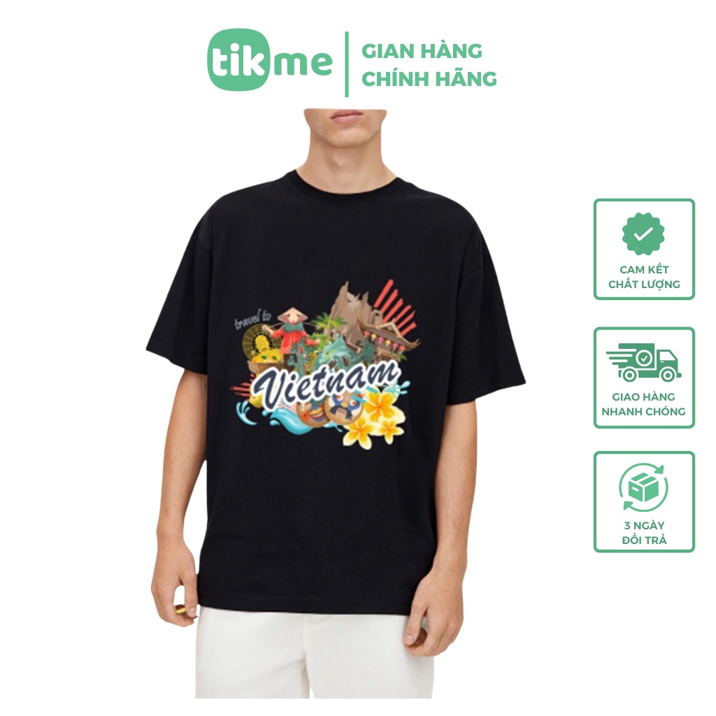 Áo Phông Unisex TIKME Size S-3XL Chất Cotton Mềm Mịn Áo Một Mặt Hình Đất Nước Việt Nam