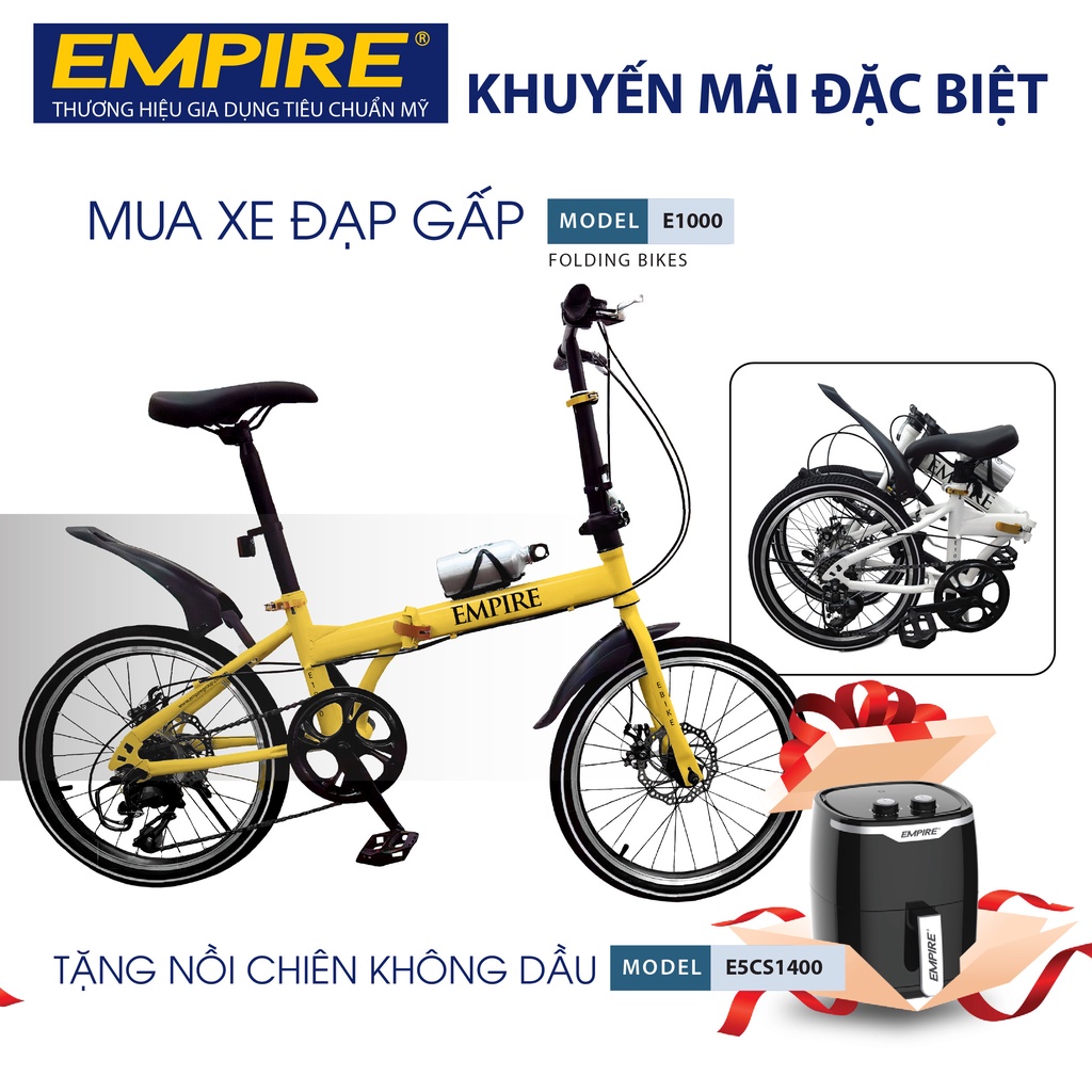 Xe đạp gấp Empire E-1000 tặng nồi chiên không dầu 5 lít