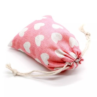 Túi vải bố mềm linen màu hồng chấm bi dễ thương có dây rút kích thước 9x12cm đựng trang sức phụ kiện - shop kỳ lân