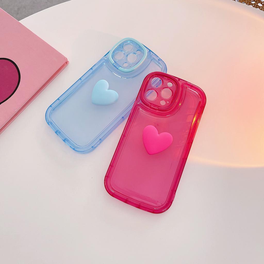 Ốp Điện Thoại Túi Khí Ẩn Hình Trái Tim 3D Có Giá Đỡ Cho IPhone 14promax 14 13promax 13 12 11