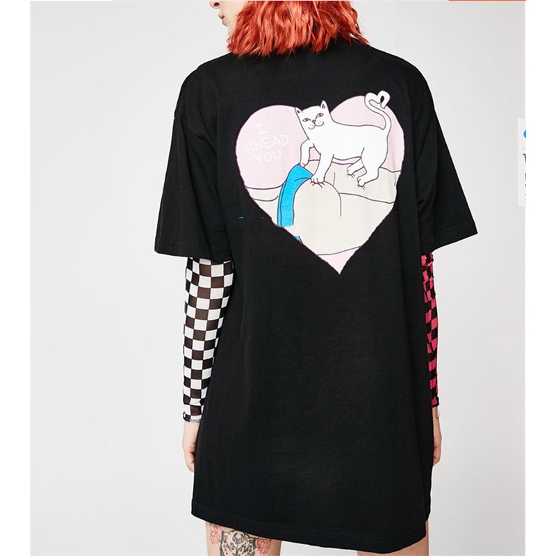 Ripndip Áo Thun Ngắn Tay Dáng Rộng In Hình Mèo Cá Tính Dành Cho Nam