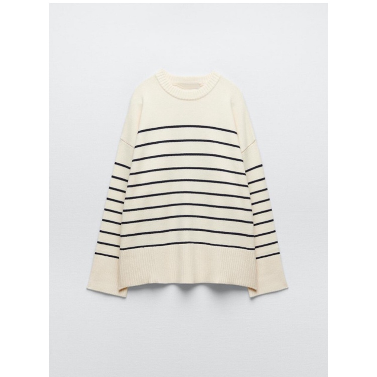 ÁO LEN DỆT KIM KẺ NGANG MÀU KEM KẺ ĐEN - 3519/126