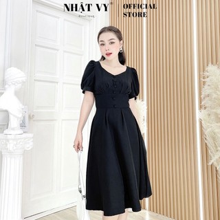 Váy đi tiệc nhật vy cổ vuông tay ngắn phối cúc bọc dáng xoè chất cotton màu trắng, đen, đỏ - d2395