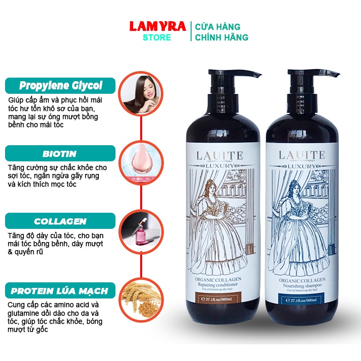 Dầu gội đầu LAUITE LUXURY 800mlx2 phục hồi hư tổn chuyên sâu hương nước hoa Lamyra