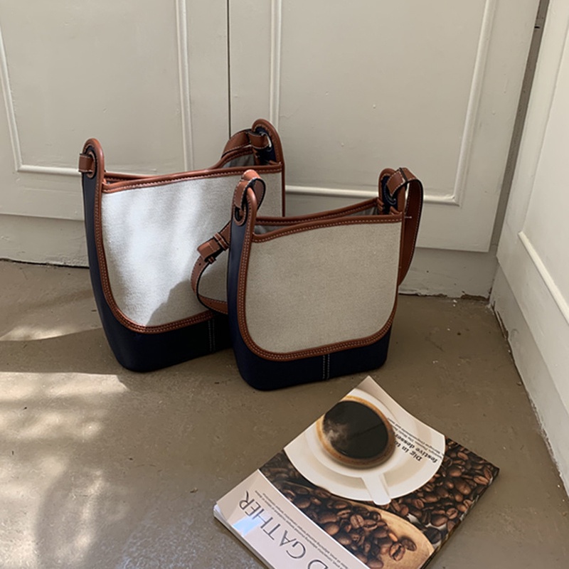 Ielgy Túi Xách bucket Vải Bố Sức Chứa Lớn Màu Sắc Tương Phản Đa Ứng Dụng Cho Nữ