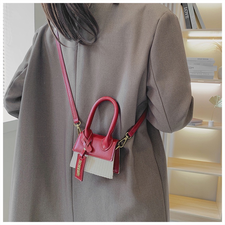 Túi Xách Tay Sợi Rơm Đan + Da Mini Phong Cách Bohemia Mã ML264