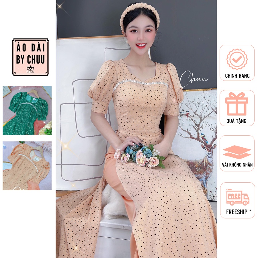 Áo dài cách tân tay phồng họa tiết chấm bi CHUU AD8047 - không kèm quần