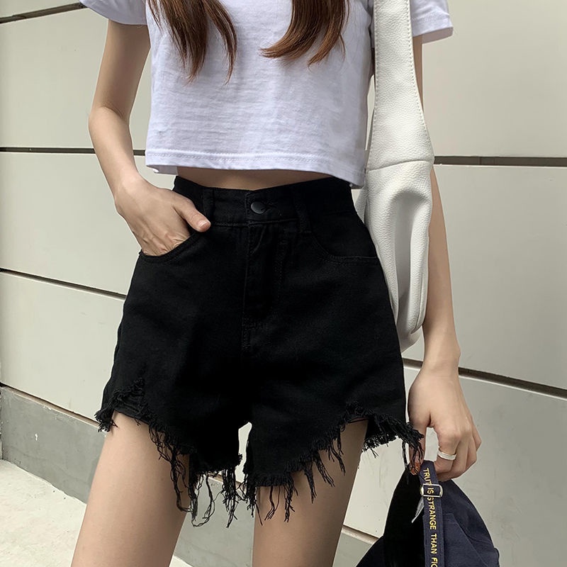 Quần Short Denim Rách Lưng Cao Ống Rộng Thời Trang Cho Nữ