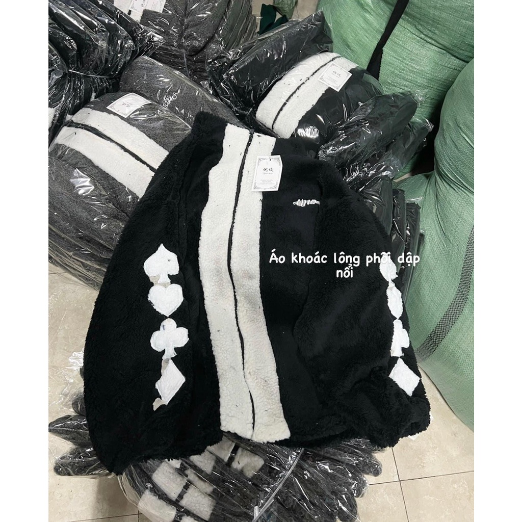 Khoác Lông Tim Tay Nam Nữ Unisex Dáng Rộng Chất Lông Dày Mịn Uzzlang