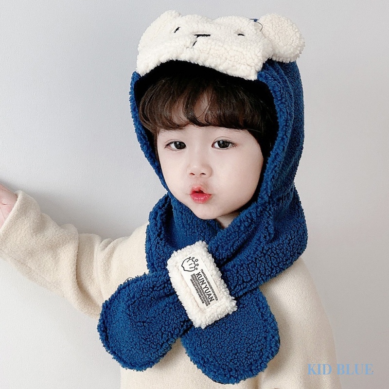 Mũ Tích Hợp Khăn Choàng Cổ Dày Dặn Giữ Ấm Mùa Đông Cho Bé