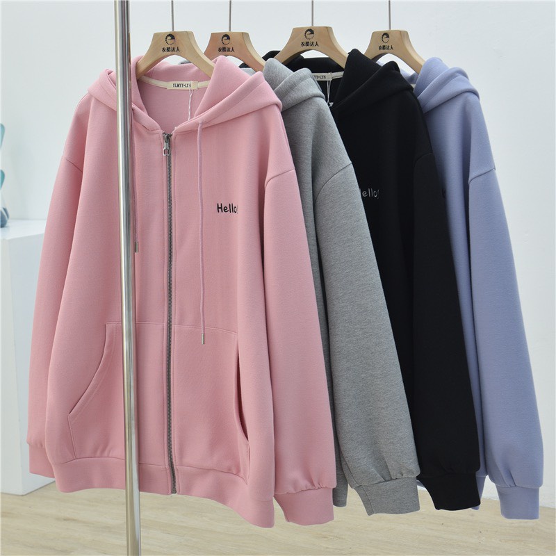 Áo hoodie nỉ unisex hello dáng rộng mũ trùm 3 màu from dưới 65kg-Minxy shop