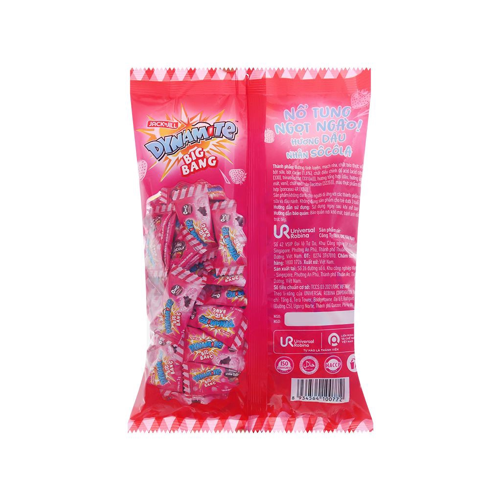 Combo 5 gói kẹo DYNAMITE BIG BANG hương dâu nhân socola 330g / Kẹo DYNAMITE BIG BANG hương dâu nhân socola 330g