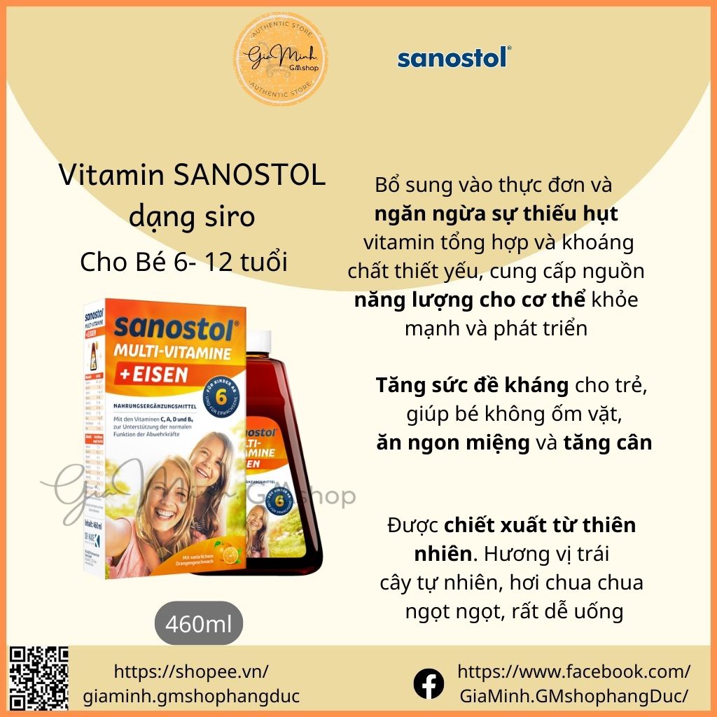 Vitamin Sanostol dạng Siro/ dạng Viên phù hợp cho bé từ 1 tuổi,  Tăng Sức Đề Kháng, Bổ sung khoáng chất- Hàng ĐỨC
