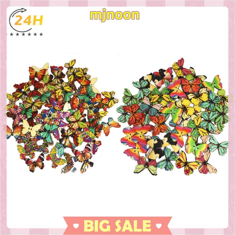 Bộ 50 Nút Gỗ Hình Bươm Bướm