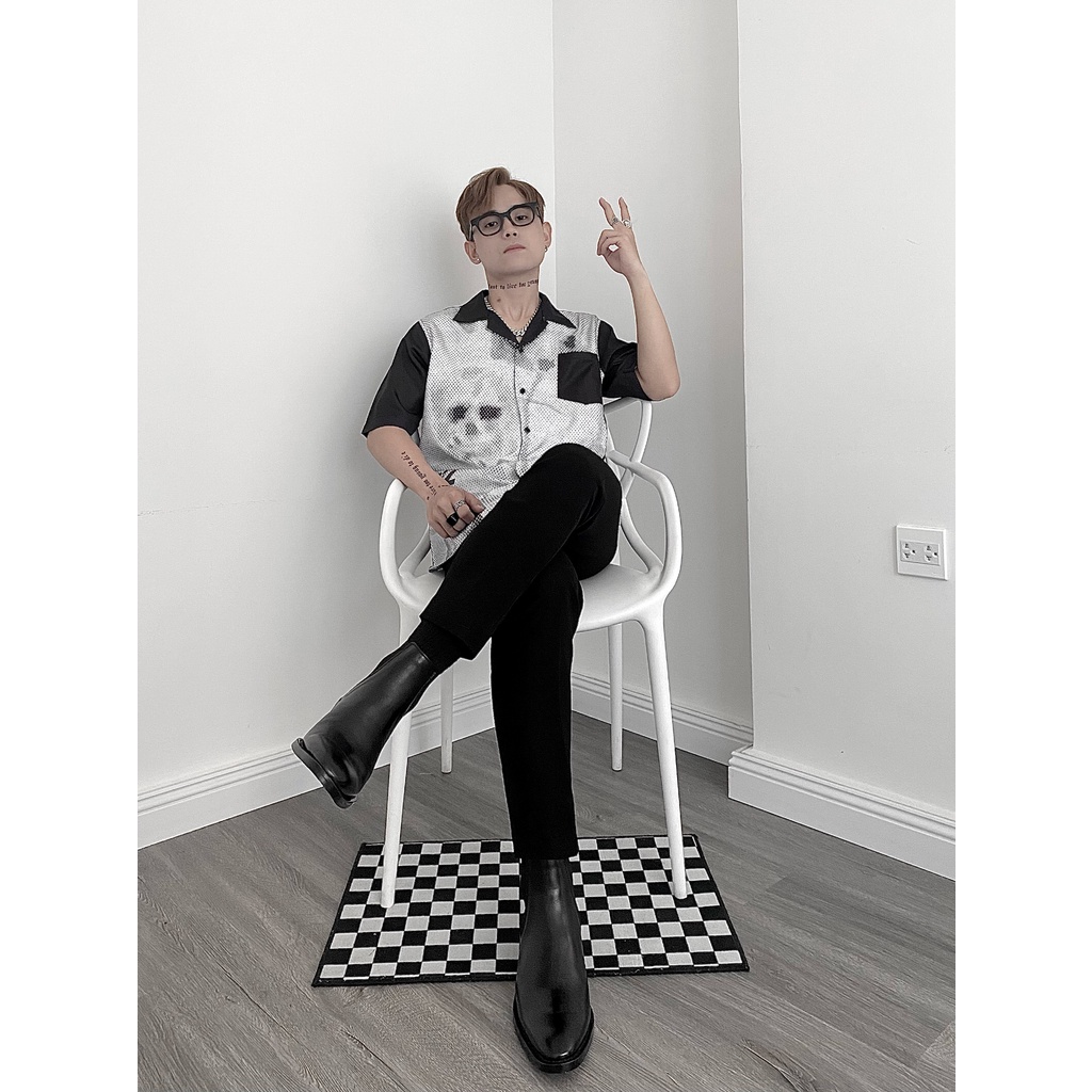 Áo sơ mi họa tiết nam nư unisex form rộng SKULL HAND chất liệu lụa CNK
