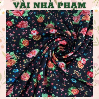 Lụa 75d hoạ tiết hoa hồng nền đen-khổ 1.5m-vải nhà phạm